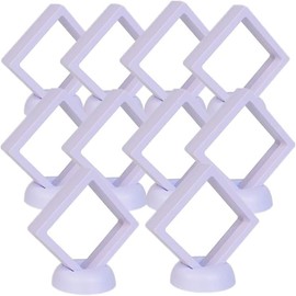 Walquicks 3D Floating Frame with Stand, Set of 10 Challenge Coins Display Stand, 3D Floating Clear Case, Jewelry, Specimen, Military Medal Holder Frame, 2.75"x2.75" Gift Packing Frame (White)