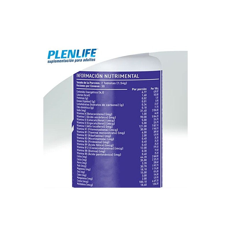 Plenlife Complejo Multivitaminas Tabletas Masticables Suplemento Alimenticio Vitaminas Minerales Sabor