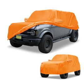 Partuto Car Cover Waterproof All Weather Automotive Outdoor Anti-UV Full Exterior Cover for Ford Bronco Sport Aluminum Film Orange with Left Side Zipper