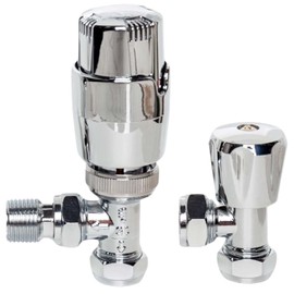 Chrome Angled Thermostatic Radiator Valves TRV Modern Radiator Valves 15mm x 1/2" (Set of 2) for Heated Towel Rails & Central Heating Radiators Radiator Valve Set