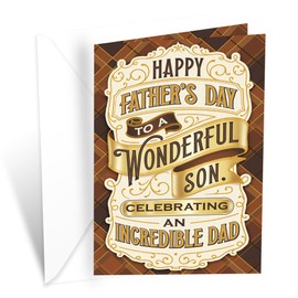 Prime Greetings Son Father's Day Card, Made in America, Thick Card Stock with Premium Envelope Packaged in a Reusable Presentation Mailer, Eco-Friendly, 5in x 7.75in