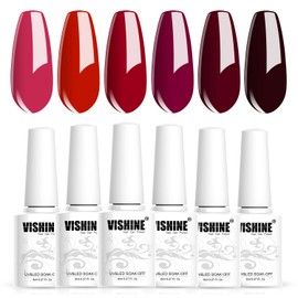 Vishine Burgundy Red Gel Nail Polish Set of 6 Colors Purple Red Dark Wine Bright Red Gel Polish Kit UV LED Soak Off Nail Polish Home DIY Manicure Nail Salon Varnish 8ml