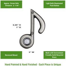Waterwood Music Note Doorbell in Pewter Environment Friendly Solid Recycled Brass - Rust Proof - 3" W x 4.25" H x 1" D