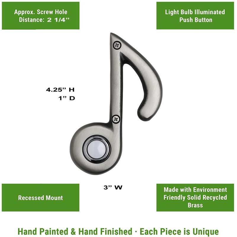 Waterwood Music Note Doorbell in Pewter Environment Friendly Solid Recycled