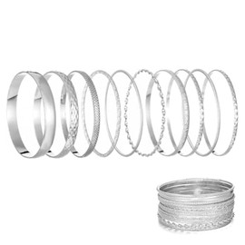 Gurfzcyuoo Silver Bangles For Women Indian Bracelet Set 10 Pcs Silver Bangle Vintage Stackable Bracelets, Arm Jewellery for Women Wedding Party