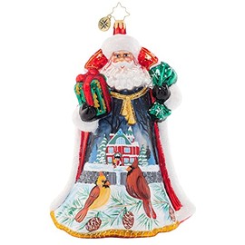 Christopher Radko Hand-Crafted European Glass Christmas Decorative Ornament, Santa's Snowy Scene