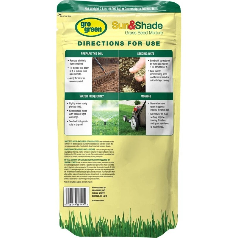 Gro Green Sun & Shade Grass Seed Mixture - 2lbx5