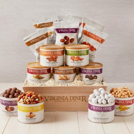 Crafted Cravings Crate Wooden Gift Box by Virginia Diner - 9 Assorted Nuts, Mixes and Chocolates weighing over 6lbs