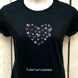 Cluster of Hearts Love Valentine's Day Embellishment Design Sparkly Pink Rhinestud Iron-on Clear Crystal Rhinestone Transfer