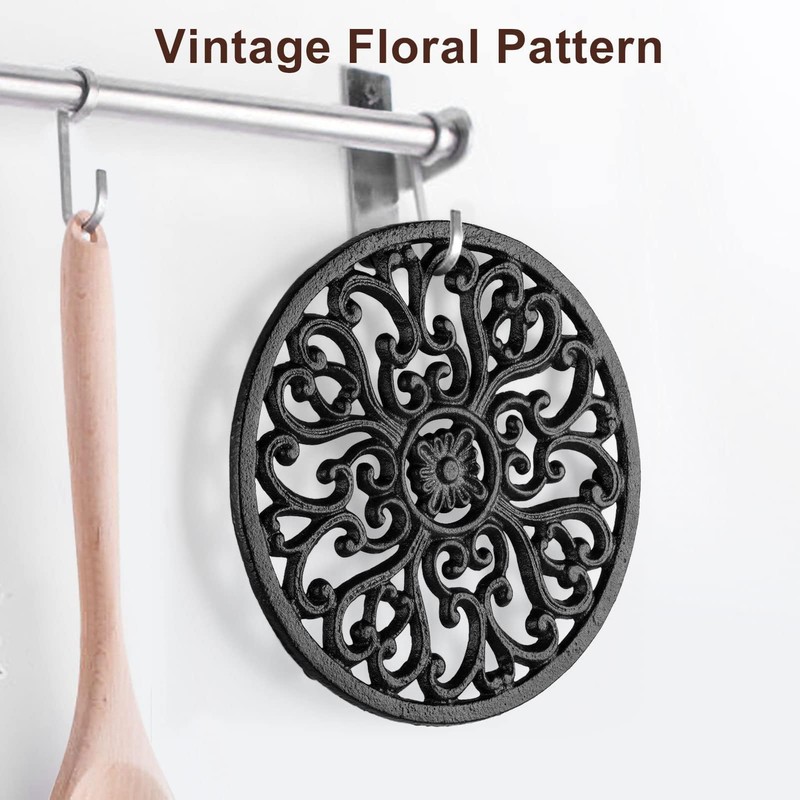 HERNGEE 2 Pack Round Cast Iron Trivet, 6.7 Inch Heavy-Duty