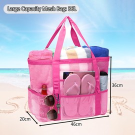 ONCCI Beach Bag Women's Beach Bag XXL Family Mesh Beach Bag Shopper Women's Tote Bag for Beach Travel Shopping Picnic and Everyday Use, pink
