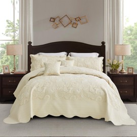 Blythease Oversized King Bedspread 128x120 Extra Wide, Paisley Pattern Design, Lightweight Bedding Cover, Reversible, 5 Piece, 100% Microfiber, King/Cal King, Ivory Yellow