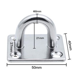 MZMing Pack of 2 M8 Stainless Steel 304 Eye Plate Ceiling Hook Wall Hook Eyelet Holder 4-Hole Eyelet Plate Hook with Screws and Rubber Plugs for Boat Rigging Yoga Training Strap Swing Hammock Punch
