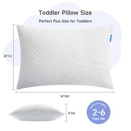 Memory Foam Toddler Pillow,20X14’ Kids Pillow with Machine Washable Comfortable Pillowcase Rayon Derived from Bamboo,Adjustable Height Toddler Pillows for Sleeping 2-6 Years Old (1, White)