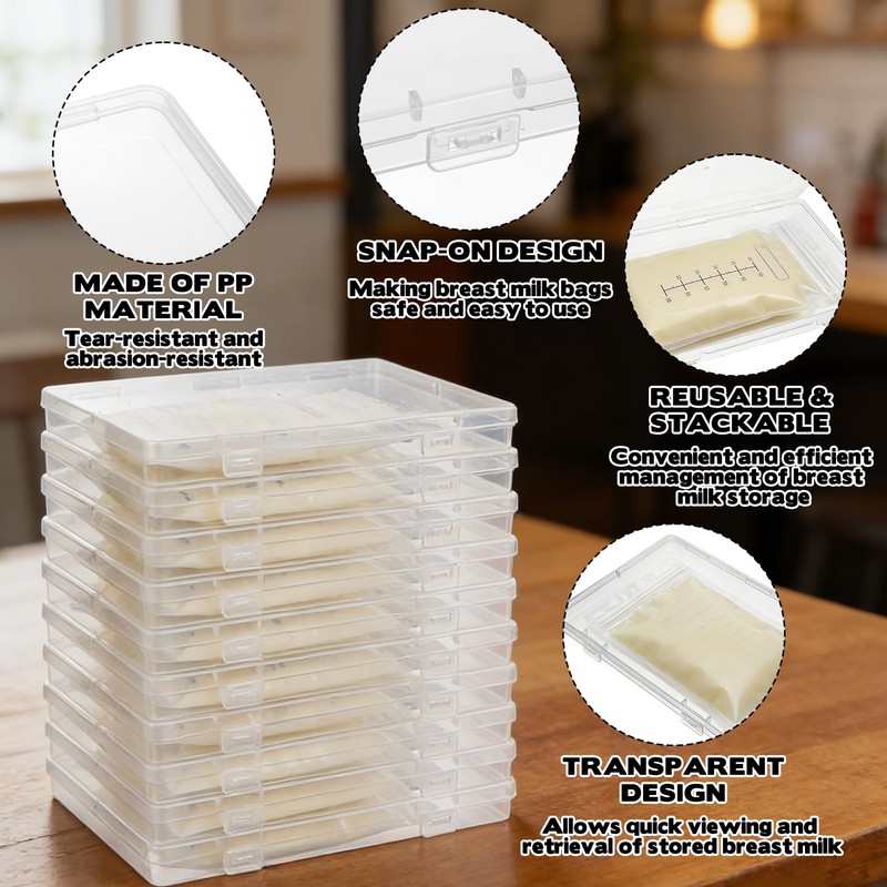 10-Pack Clear Flat Breast Milk Freezer Storage Organizer - 7.4"x5.1"