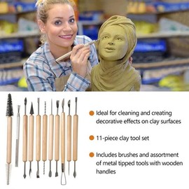 AIMALL 11x Carvers Clay Sculpting Carving Pottery Tools Polymer Modelling DIY Sculpture, Durable Wood & Stainless Steel, Versatile Modelling Tools for Artists