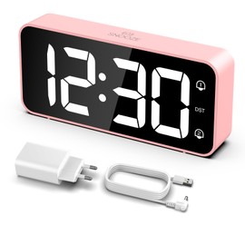 LATEC Digital Alarm Clock, LED Digital Alarm Clock with 2 Alarms, Snooze, Digital Clock with USB Charging Port, 0-100% Brightness Dimmer, 90-120dB Alarm Volume, 8 Ringtones, 12/24H, Mains Powered