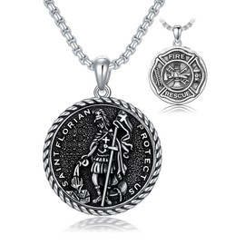 Seiyang St Florian Necklace 925 Sterling Silver Saint Florian Medal Pendant Patron Amulet Necklace Talisman Protection Jewellery Gifts for Men Firefighters