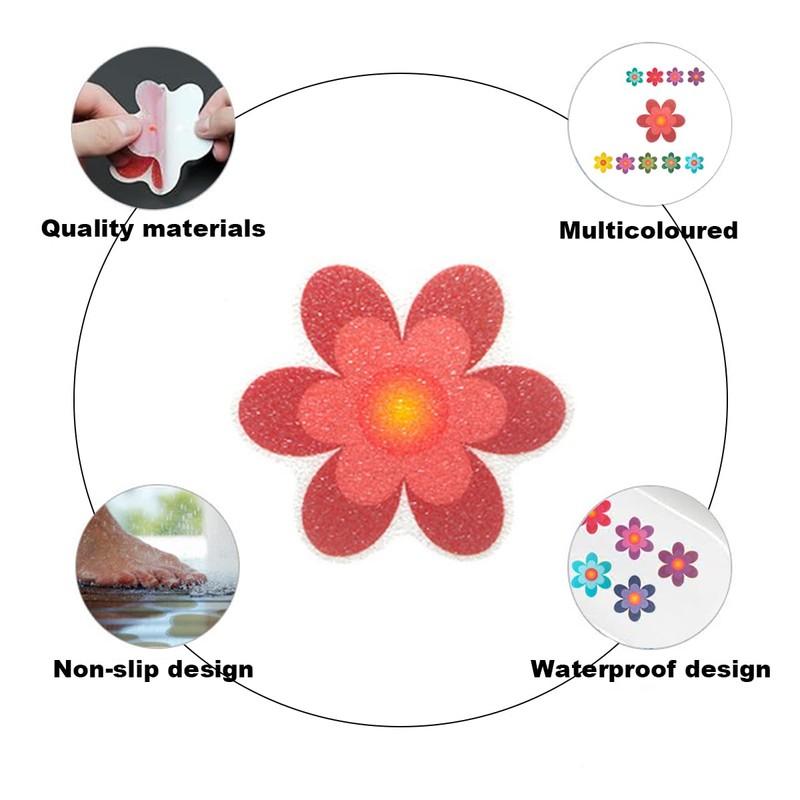 Non-Slip Bathtub Stickers, Floral Design, 10-Pack with Application Scraper (10)