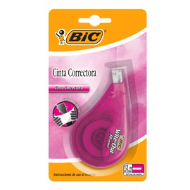 BIC Cinta Correctora 4.2 mm Fácil de Aplicar Corrección Instantánea Hecha de PET Reciclado 12 metros de Cinta Cuerpo Color Rosa 1 Pieza