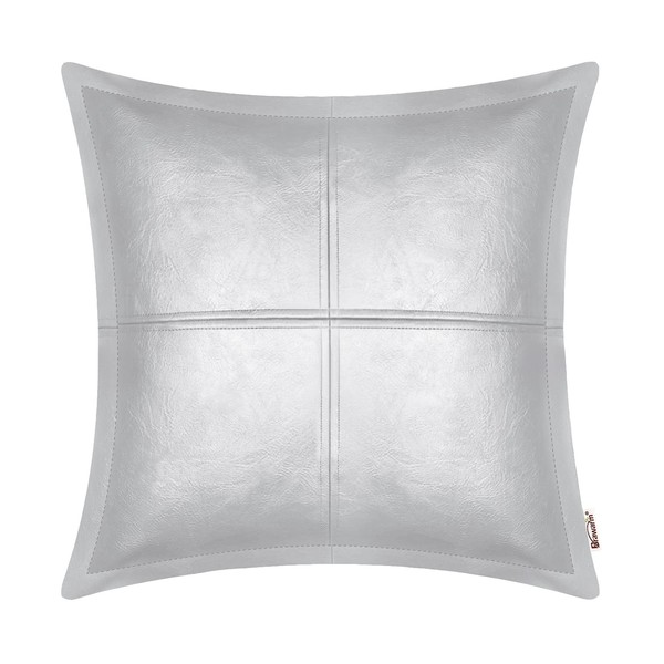 BRAWARM Silver Leather Throw Pillow 18 X 18 Inches, Faux