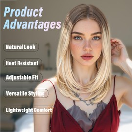 purshine Blonde Wig for Women, Long Straight Layered Style with Dark Roots, Natural-Looking Heat Resistant Synthetic Wig for Daily Use