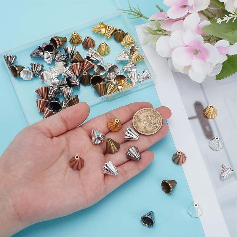 PH PandaHall 70pcs Cone Bead Caps Alloy Bead Caps, 7