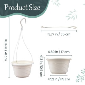 VIDELLY VIDELLY 4 Pieces Plastic Hanging Planters, Flower Plant Basket Pots Chain Holder Garden Decoration for Outdoor Indoor Balcony Fence, Beige White