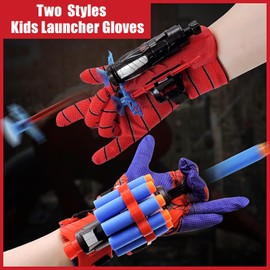 Ryfpdml 2 Set Spider Launcher Gloves Toy, Spider Web Shooter Launcher Wrist Toy Set with 20 Darts and 2 Spider Gloves Costume Cosplay Gift for Kids