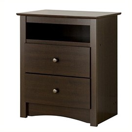 BOWERY HILL Contemporary 2 Drawer Wooden Bedside Tall Nightstand in Espresso