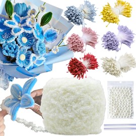 NafuXiaJJia 600 Pcs 6-Coloured Flower Stamens for Crafting,200 Pcs Pearls and 1 Roll Fluffy Yarn for Pipe Cleaners Crafting,Bouquet Accessories,Pipe Cleaner Flower Kit