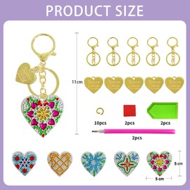 Pack of 5 Diamond Painting Heart Key Chains for Adults Children 5D Double-Sided Diamond Painting Pictures, Small Diamond Pendant Decorative Women's Bag and Gift for 6 8 10 Year Old Girls