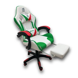 Silla Gamer De Escritorio Ergonómica Mexico del Tri FMF Oficial Reposapiés Reclinable Giratoria Altura Ajustable Logos Bordados Color Blanco Material 