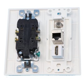RiteAV - 15 Amp Power Outlet 1 Port HDMI 1 Port Coax 1 Port Shielded Cat6 Ethernet Ethernet Decorative Wall Plate