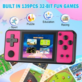 Beico 32 Bit Kids Handheld Games Preloaded 139 Video Games,Portable Electronic Toys with 3.0" IPS Screen Rechargeable Battery,Gaming System Birthday Gifts for Boys Girls Ages 4-12 (Rose-Red)