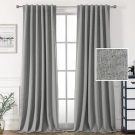 H.VERSAILTEX 100% Blackout Linen Look Curtains for Bedroom 96 inch Light Blocking Drapes with Double Face Linen Back Tab Loop Pocket Textured Burlap Curtains for Living Room 2 Panels, Heather Grey