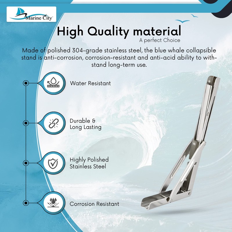 MARINE CITY Folding Shelf Bracket, 304-Grade Stainless Steel, Corrosion-Resistant, Rust-Proof,