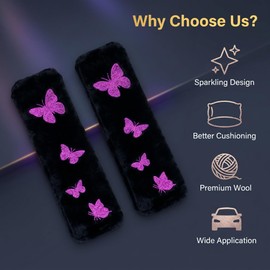 Prestrix Butterfly Glitter Seat Belt Strap Cover Pad, Fluffy Purple 2 PC