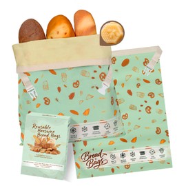 Reusable Beeswax Bread Bags for Homemade Bread 2 Pack, 14'' x 17'', Natural Lined Cotton Beeswax Bags for Freezer & Refrigerator, Sourdough Bag, Bread Storage Bags Freshness Lock, Bakery Essentials