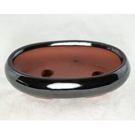 Flat Narrow Oval Black Bonsai Pot, Cactus & Succulent Planter + mesh - 7.25"x 4.5"x 1.75" (688-7K)