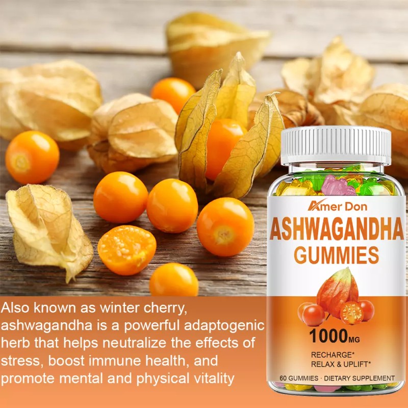 Ashwagandha & Vitamin D Gummy, Nature Vegan Non-GMO, Gluten Free,