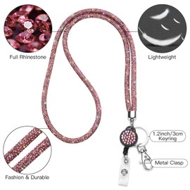 Soleebee Card Holder Lanyard Bling Rhinestone Lanyard with Key Ring Crystal Collar Women's Necklace Kit for Key Ring ID Card Holder, Pink with ID Yo-Yo