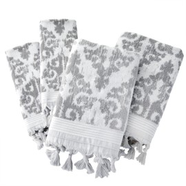 SKL Home Mirage Fringe 2 Bath, 2 Hand Towel Set, Gray