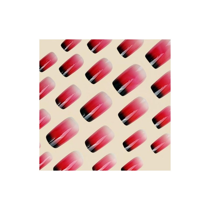 OCOUYVD Uñas Postizas Cuadradas Cortas Con Degradado Rojo, Punta Francesa,