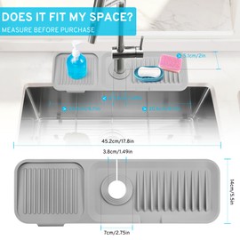 17.8 Inch Longer Kitchen Sink Splash Guard,Silicone Sink Mat for Faucet 5° Slope Draining Mat for Kitchen Sink Faucet Handle Drip Catcher Tray Mat Protectors for Kitchen Sink(Grey 17.8" x 5.5")