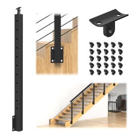 RailinGo 36" Side Mount Stair Railing Post, Stainless Steel Right Side 25~35° Stair Post w/Cable Grommets, Space-Saving Fascia Mount Deck Stair Railing System, 1/8" Black Cable Railing Kit, RG73