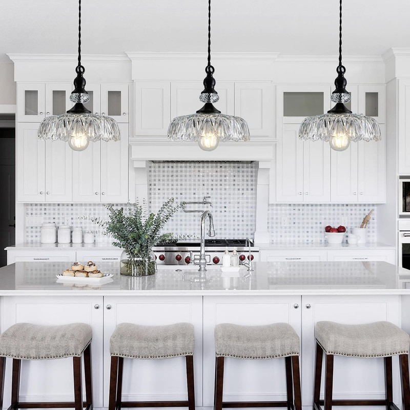 CVKASH Vintage Glass Pendant Light Fixture Black Modern Adjustable Chandelier