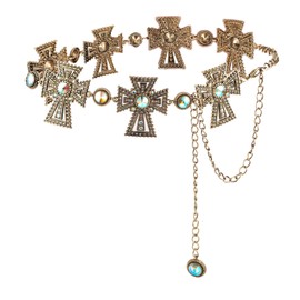 ILuvatar Colorful Glass Rhinestone Retro Carved Belt and Multi-colored Waist Chain: Stylish Women's Dress Metal Belt with Antique Bronze Finish, Oval Decoration & Vintage Cross