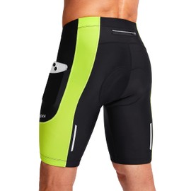 Biking Shorts for Men 3D Padded Bicycle Cycling Underwear Road Bike Biker Mountain Riding Cycle UPF 50+ Shorts Zipper Pockets?Black/Green Medium