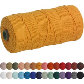 XKDOUS Mustard Macrame Cord 2mm x 220yards, Colored Macrame Rope, Cotton Rope Macrame Yarn, Colorful Cotton Craft Cord for Wall Hanging, Plant Hangers, Crafts, Knitting